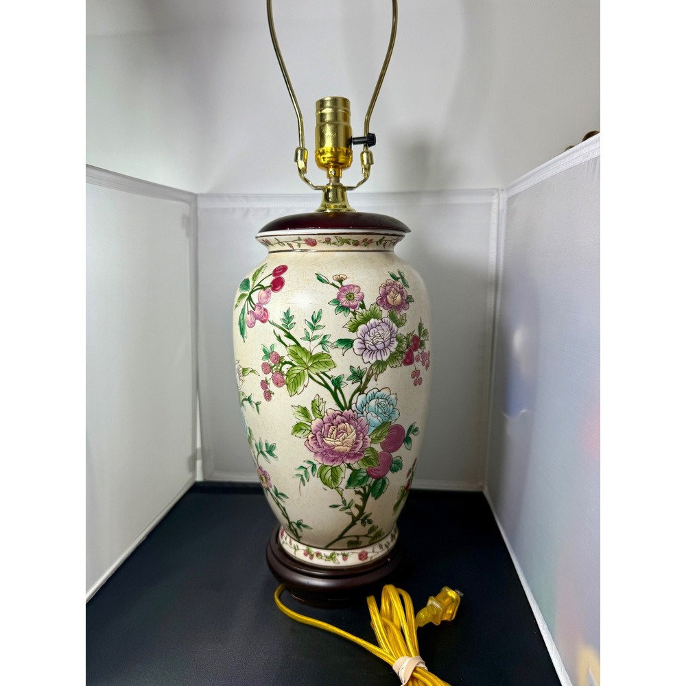 Large 27" Vintage style Ceramic Floral Table Lamp Ginger Jar Chinoiserie‎
